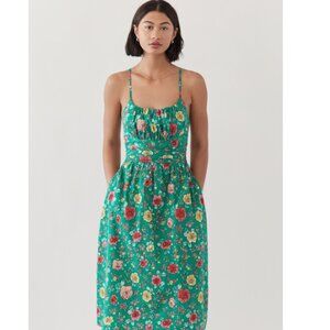 HVN Green Lucy Strappy Cotton Ruched Dress with Roses Print Size 2